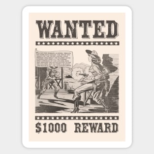 Wild West Retro Cowgirl Cowboy Comic Book Wanted Poster Sepia Sticker